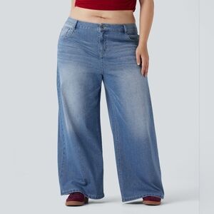 Plus Size Halara Flex™ Low Rise Wide Leg Casual Blue Jeans with Pockets 2X